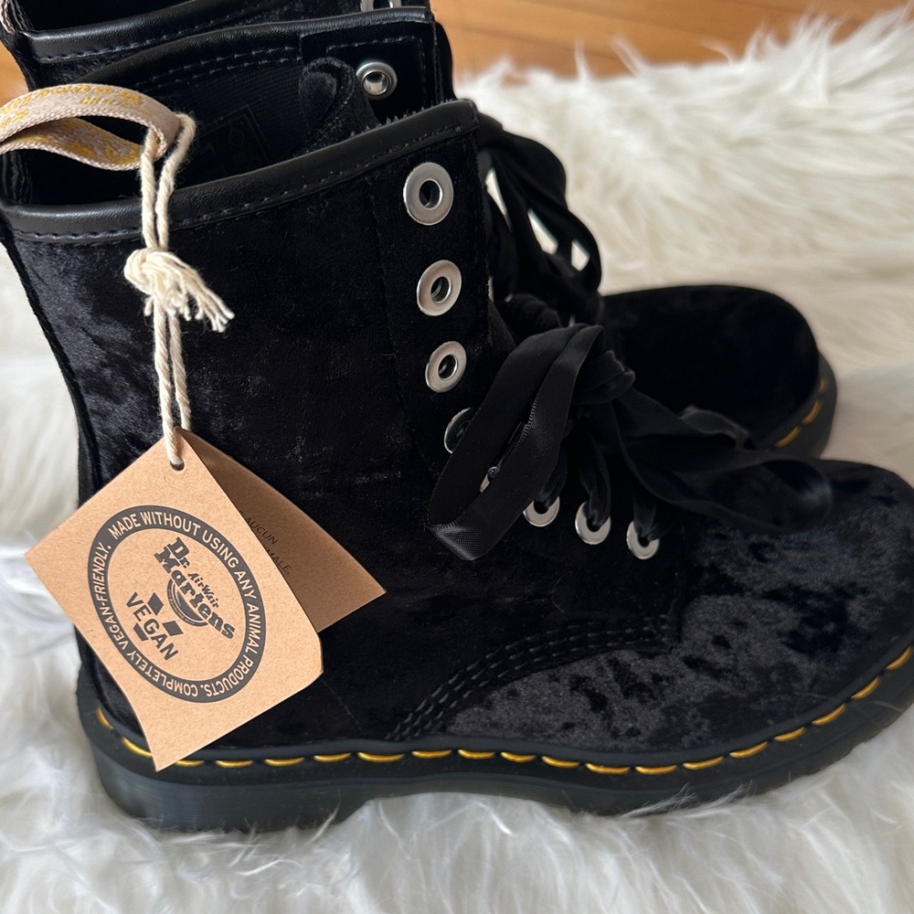 Dr. Martens Black Velvet Combat Boots Vegan 1460 New with tag